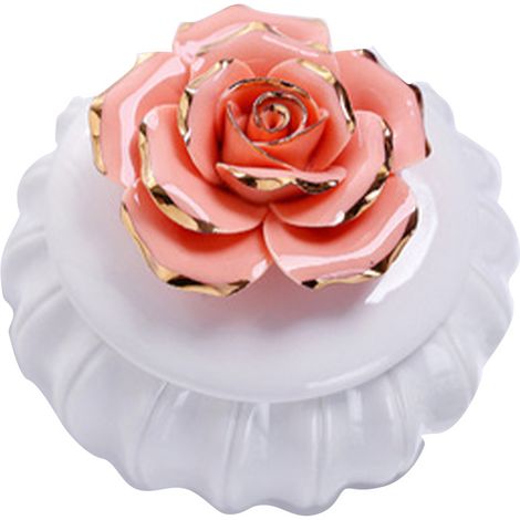 Boîte À Bijoux En Céramique - Couvercle Fleur De Rose Dorée - Diamètre 9 Cm Hauteur 4 Cm - Capacité 125 Ml - Blanc Rouge Ou Rose - 1 Pièce (1/5)