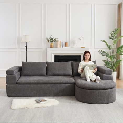 Canapé d'angle L avec chaiselongue 3 places 260 x 170 x 65 cm en chenille anthracite OKMYHOME (1/5)