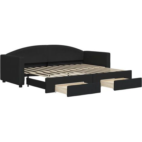 Canapé-lit avec matelas gigogne et tiroirs, matelas non inclus, noir, 80 x 200 cm (1/5)