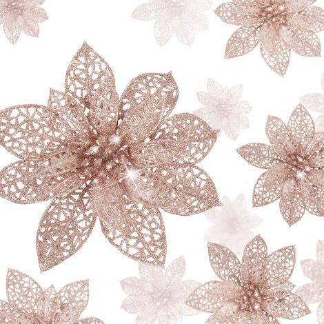 36 Pièces Fleurs de Poinsettia de Paillettes de Noël Fleurs Artificielles de Mariage de Paillettes Ornements de Nouvel an Sapin de Noël (Or Rose) (1/5)