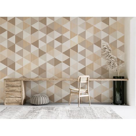 Papier peint géométrique - mosaïque de triangles beige et crème - 150 x 250 cm (1/2)
