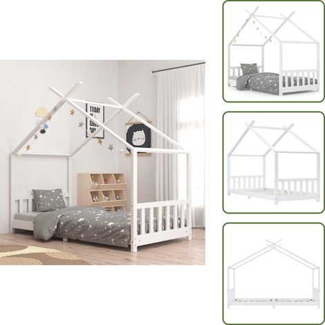 Letto per bambini in legno - vidaXL Giroletto per Bambini Bianco in Massello di Pino 90x200 cm - Letto con tende