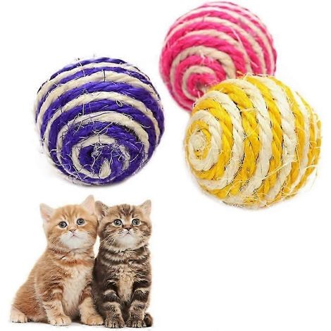 Lot de 3 balles interactives en sisal pour chat, avec sons multicolores. (1/5)