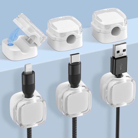 Clips Câble Organisateur Bureau, 6 Pcs d'organisateurs de câbles magnétiques, Range Câbles Silicone Fixe pour Câbles de Chargeur/Souris/Écouteur/Ustensiles de Cuisine (B-Blanc)