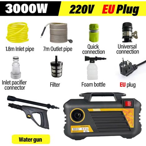 Nettoyeur haute pression électrique portable, pistolet de lavage puissant avec tuyau, 220V, 3000W, pour le nettoyage de la maison et du jardin (1/5)