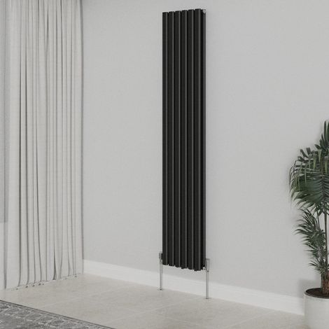 WarmeHaus Vertical Oval Double Panel Black Radiator 1800x354mm