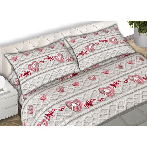 Completo Lenzuola Letto 100% Cotone Made Italy Disegno Cuori CN, misuraPiazza e MezzacoloreCuori (1/4)