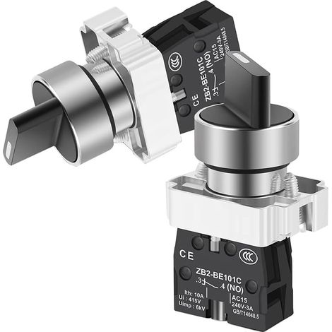 Rotary Selector Switch with Locking 1NO 2 Position SPST, 600V 10A Maintained, Pack of 2 (1/4)