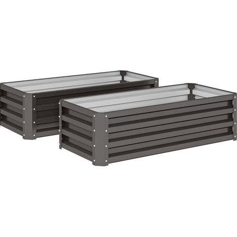 Set 2 aiuole rialzate in metallo con fondo aperto 110 x 50 x 30 cm grigio scuro HOMVRA (1/5)