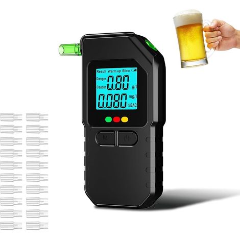 ÉThylomèTre Portable éCran LCD Double Capteur  Fonction MéMoire Et Affichage NuméRique, éThylotest éLectronique Adapté Pour La Maison Et Les FêTes Avec 20 Embouts Buccaux (1/5)
