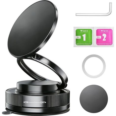 Support Téléphone Voiture Magnétique, Porte Aimant Téléphone Voiture Pliable 360° pour iPhone 16 15 14 13 12 Pro Max Plus, Accroche Telephone Réglable sous Vide pour Miroir Verre Gym (1/5)