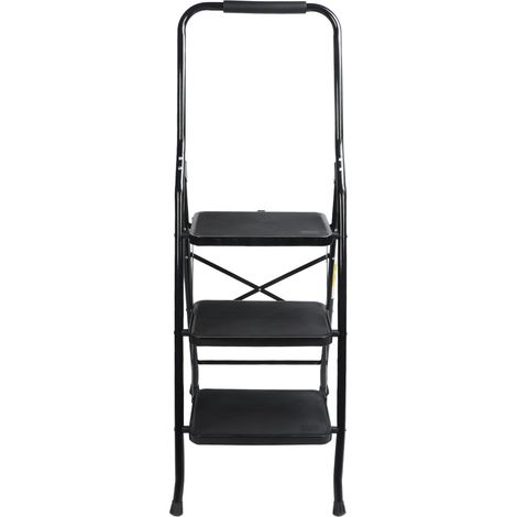 Échelle pliante à 3 marches avec patins en caoutchouc, escabeau multifonctionnel en métal pour l'intérieur et l'extérieur (1/5)