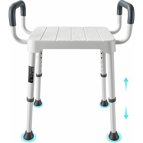 VEVOR Tabouret de Douche avec Accoudoirs a Hauteur Reglable sur 6 Niveaux, Siege de Bain Capacite 181 kg, Chaise de Baignoire avec Pieds Antiderapants, pour Personnes Âgees, Handicapees et Blessees (1/5)