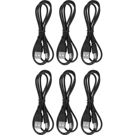6 prises câble USB 2.0 A mâle vers 5,5x2,1mm chargeur cylindrique noir, connecteur d'alimentation 5V DC (1/5)