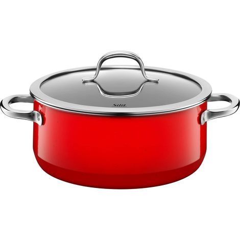 marmite grande 24 cm, marmite à pâtes avec couvercle en verre, rôtissoire induction 4,4 l, céramique fonctionnelle, rouge (1/5)