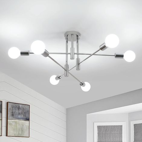 Lustre Plafonnier Industriel, 6 Lumières Lampe de Plafond en Metal E27, Forme DIY Lampe Suspension Vintage pour Salon Chambre Cuisine Salle À Manger Bar Café (1/5)