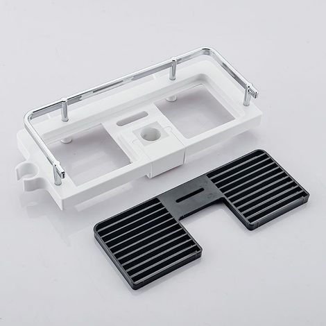 Tablette Support Douche, Etagère Douche Télescopique,Etagère de Salle de Bain Aluminium Antirouille,Montage Sans Perage,Adapte Le Rail de 24-25mm,Avec Deux Crochets et Crochet de Pomme de Douche (1/4)