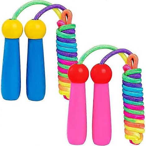 Lot de 2 cordes à sauter pour enfants, corde en coton ajustable avec poignée en bois, corde à sauter antidérapante et confortable (bleu poudré) (1/5)