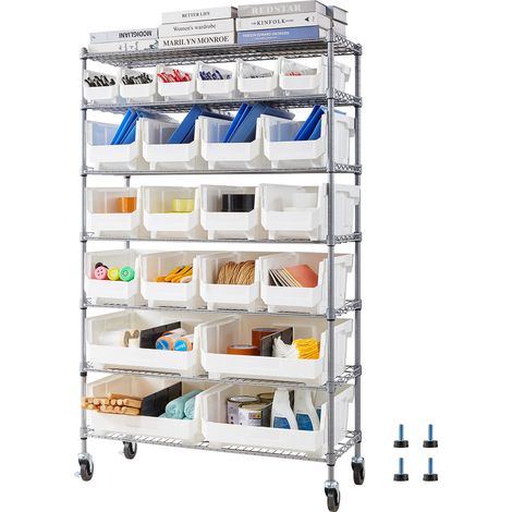 Mophorn Standregal mit 22 stapelbaren Boxen, vielseitiges Lagerregal mit Rollen, ideal für Garage, Büro, Küche, Lager, Restaurant, Klassenzimmer, 355x900x1490 mm (1/5)