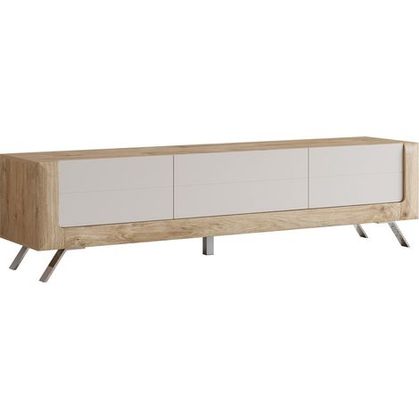 Mueble TV Sovera 104, Roble dorado + Gris claro, Número de puertas: 0, Número de cajones: 0, 199x52x48cm (1/5)