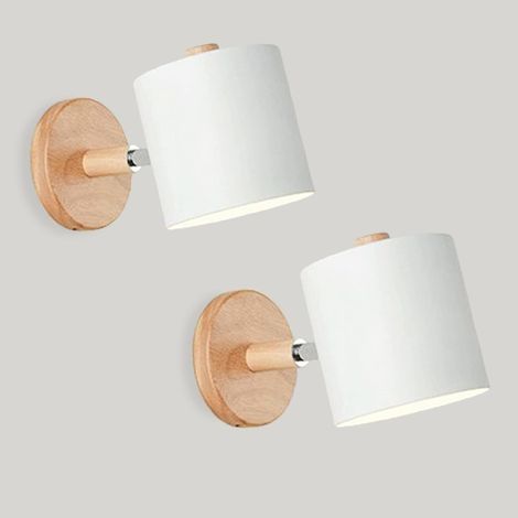 Applique Murale Interieur Réglable Lampe Murale en Bois Applique avec Abat-jour en Métal Plafonnier Luminaire Enfant pour Chevet Bureau Salon Lecture (Blanc, 2pcs) (1/5)