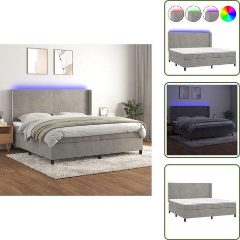 Sommier à lattes de lit matelas et LED Gris clair 200x200 cm - Lit Plateforme - Lit Capitonné - Lit Design - Lit Velours - Lit Avec Rangement (1/5)