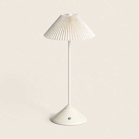 LED Tischlampe Tragbar Metall und Leinen mit wiederaufladbarem USB Akku Denwa Beige