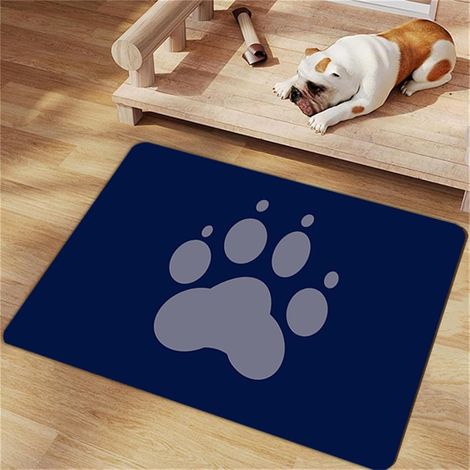 Cat and Dog Bowl Mat, Absorbent Non-Slip Printed Pet Food and Water Mat for Dogs & Cats, Washable and Easy to Clean (Blue, 50x80cm) (1/5)