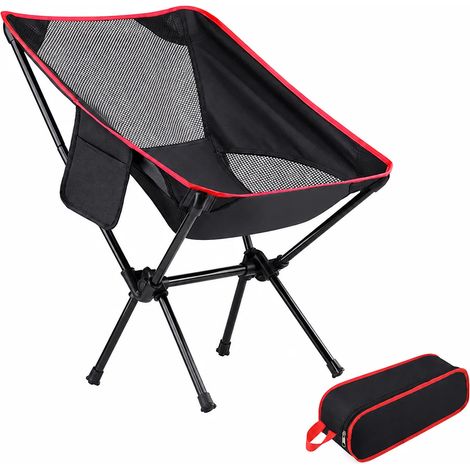 Chaise de camping pliante ultralégère, sac noir rouge extérieur (1/5)