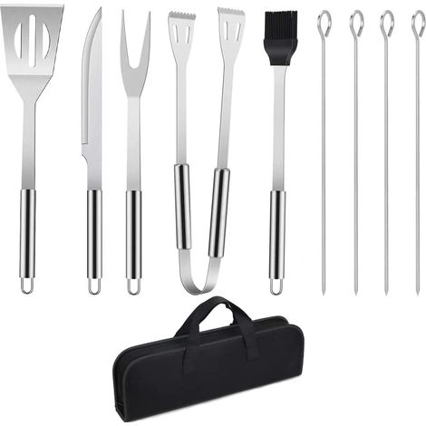 Outil de Barbecue Acier Inoxydable 9 pièces Barbecue Ustensiles d Aiguilles Kit BBQ Grillade avec Boîte de Rangement Spatule Fourchette Pince RIAU 100 (1/4)