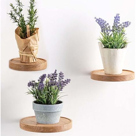 Round Wall Shelves Diameter 15 cm Wooden Floating Plant Shelves Decorative Plant Shelves Flower Pot Vase (1/5)