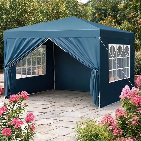 Gazebo de jardin bleu en métal et tissu Oxford 3 x 3 m (1/5)