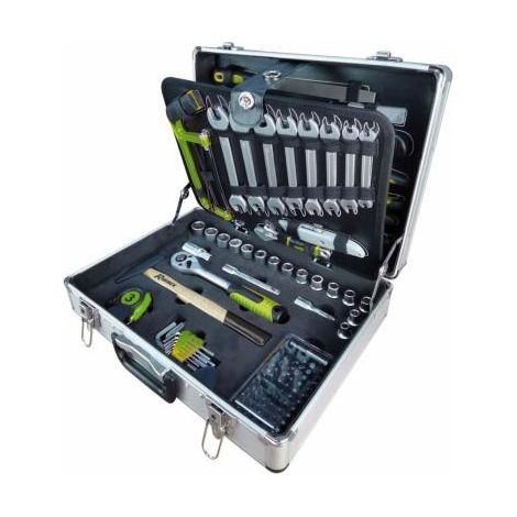 Ribimex – Coffret multi-outils aluminium 149 pièces – 4 compartiments – Pince à dénuder, tournevis, scie à métaux, clés plates – Pour travaux électriques et mécaniques