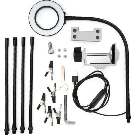 Table de réparation de circuits imprimés avec pince de serrage et loupe LED x3, bras flexible et bras auxiliaire. (1/5)