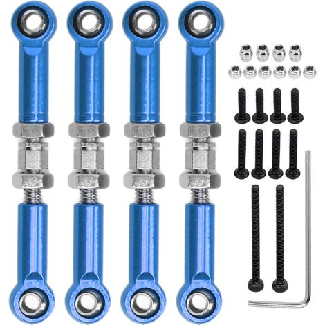 4pcs Tige de Direction Réglable en Alliage d'Aluminium pour Voiture RC FMS FCX24 1/24, Tirant de Servo Haute Précision, Bleu (1/5)