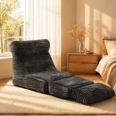 Poltrona lounge modulare 2 in 1 nera in tessuto, convertibile in letto (1/5)