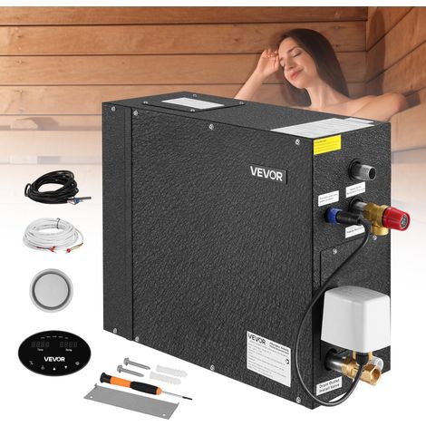 VEVOR Generatore di Vapore, Sistema Doccia a Vapore da 7,5 kW con Controller per Sauna SPA Domestica, Kit di Scarico Automatico Commerciale, Funzionamento a Secco e Sovrapressione, Nero