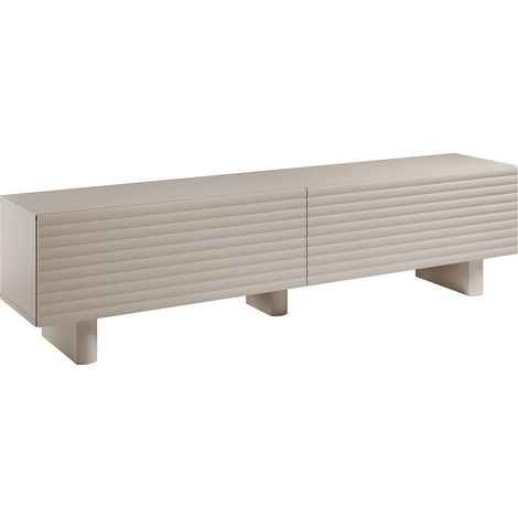 Vente-Unique – Meuble TV 180 cm en MDF beige – 2 portes battantes avec mécanisme push to open – Éco-responsable, fabriqué en Europe