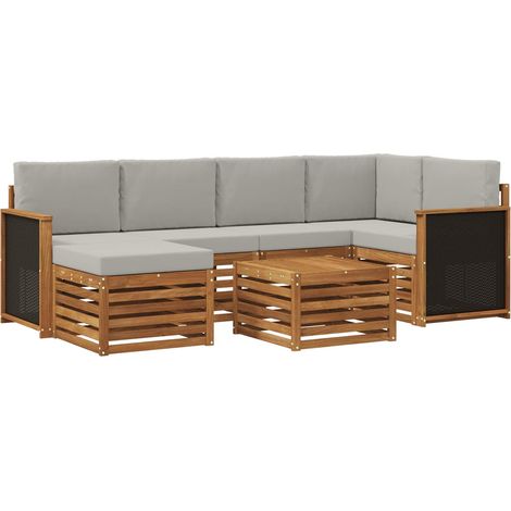 Conjunto de sofás de exterior 6 uds. Natural y Gris Claro vidaXL (1/5)