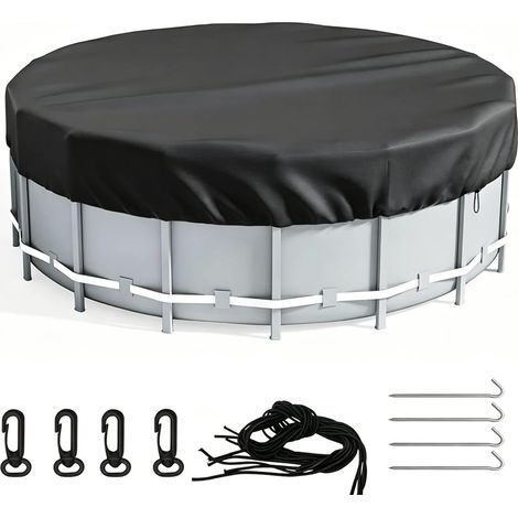 Bâche de piscine ronde - 366 cm - Avec cordon de serrage et clous de sol - Bâche de piscine ronde - Coupe-vent - Imperméable à la poussière - En tissu Oxford (1/5)
