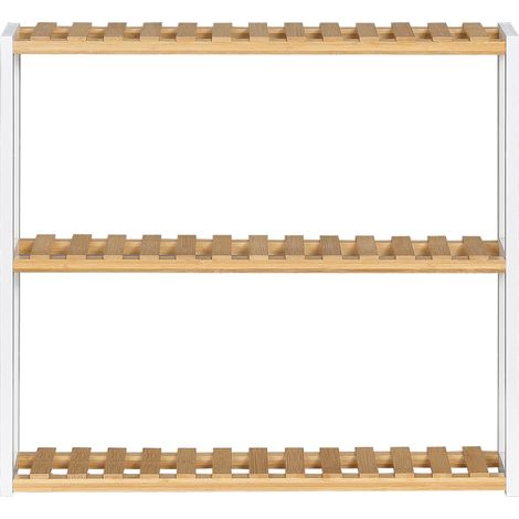 Étagère murale en bambou avec 3 tablettes flottantes pour salon, chambre, cuisine, 60 x 15 x 54 cm, naturel et blanc (1/5)