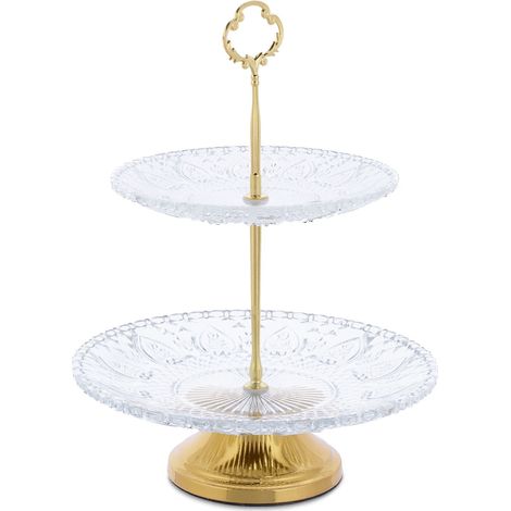 Alzata per torte 2 piani design vintage elegante 26 x 26 x 30 cm in vetro trasparente 130011272
