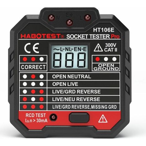 Testeur Prises KAIWEETS, Contrôle 7 Câblages, Tension & Disjoncteur Différentiel, 48-250V (1/2)