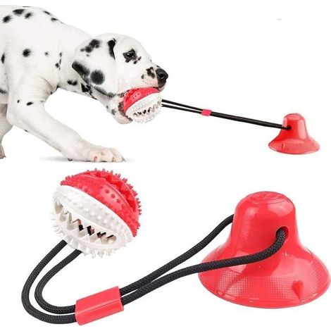 Jouet pour chien,Jouet molaire multifonctionnel pour animaux de compagnie,Jouet en corde pour chien avec ventouse,(Rouge blanc) (1/4)