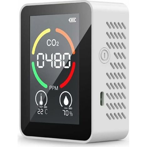CO2 Detector, Moniteur Dioxyde Carbone CO2, Ecran LED, Moniteur Qualité L'air Température et Humidité pour la Maison, Le Bureau, la Salle de Sport, la Voiture (TVOC Capteur-Noir-Noir) (1/4)