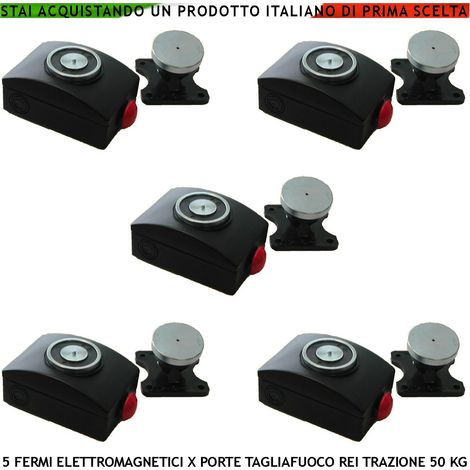 BLOCCAPORTA MAGNETETICO NERO 5 PEZZI PORTE TAGLIAFUOCO REI FORZA DI TRAZIONE 50 KG ANTINCENDIO ALIMENTAZIONE 22/28 VCC (1/4)