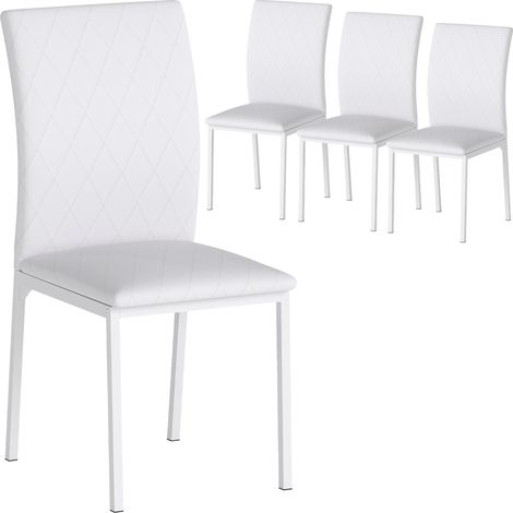 Set aus 4 Esszimmerstühlen/Küchenstühlen, rautenförmige Knopfheftung und Metallbeine, 41 x 50 x 91 cm, weiß
