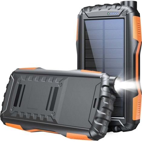 42800mAh Solar-Powerbank, Solarladegerät, zwei USB-Ausgänge und ein Eingang, Solar-Powerbank für Camping, Wandern, Reisen, kompatibel mit iPhone, Samsung (orange/schwarz) (1/4)