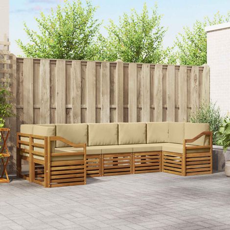Ecksofa Set mit Kissen 7 pcs Natur und Beige Massivholz Akazie (1/5)