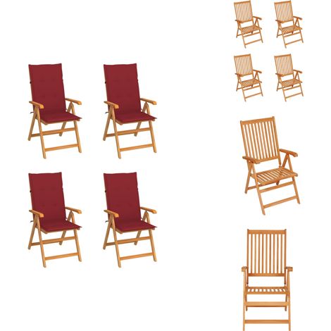 vidaXL Chaises de jardin lot de 4 avec coussins bordeaux Teck solide (1/5)